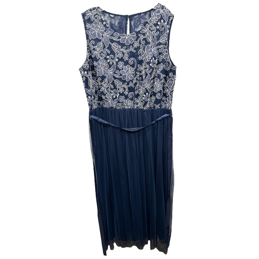 Candalite Plus Size 2X Formal Dress Navy Blue Floral Lace Tulle Prom Party‎ 760